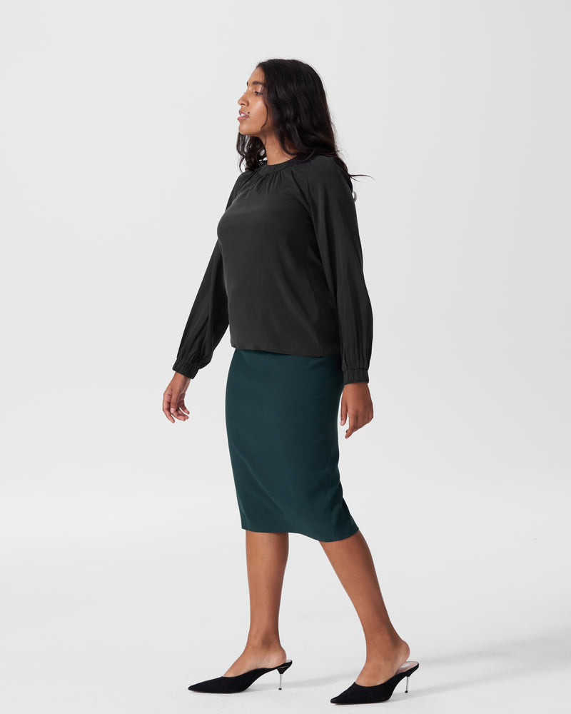 Patricia Long Sleeve Gathered Neck Blouse - Black