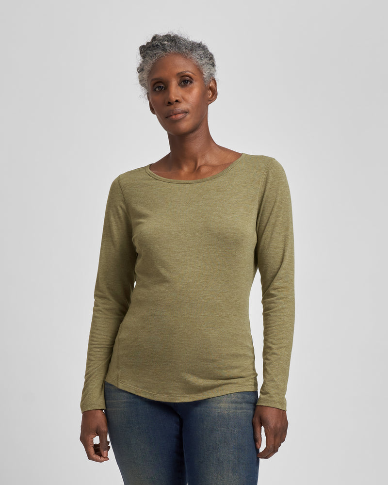 Mia Long Sleeve Movement Tee - Heather Olive