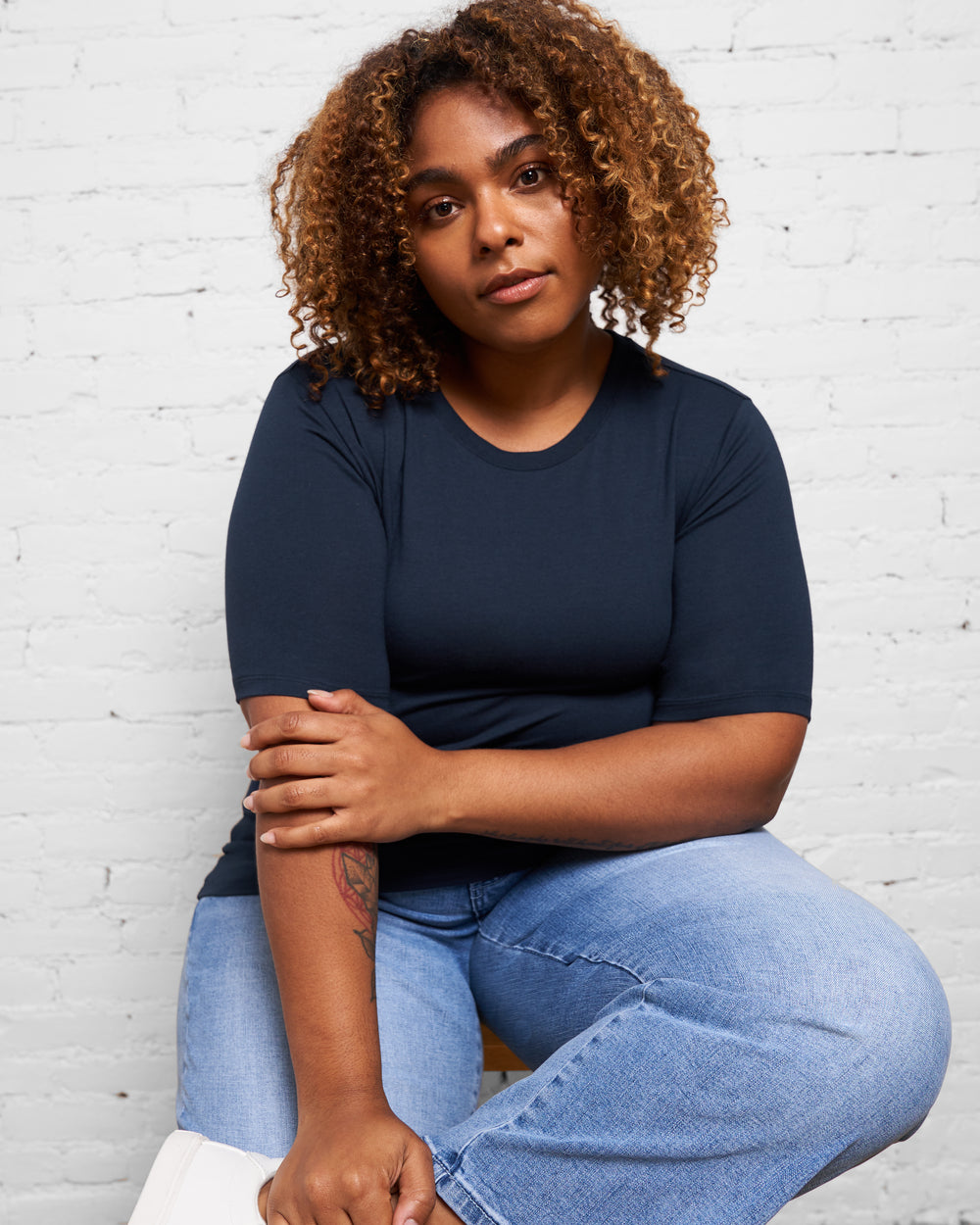 Maia Stovepipe Sleeve Tee - Navy