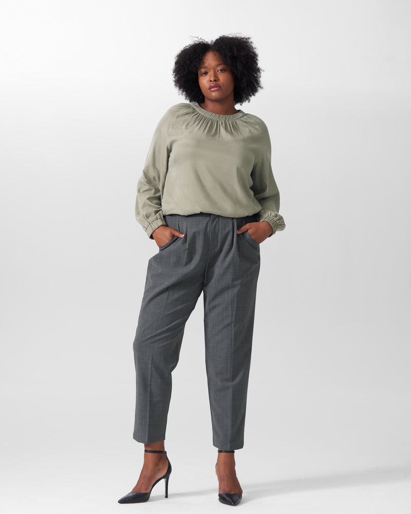 Patricia Long Sleeve Gathered Neck Blouse - Sage