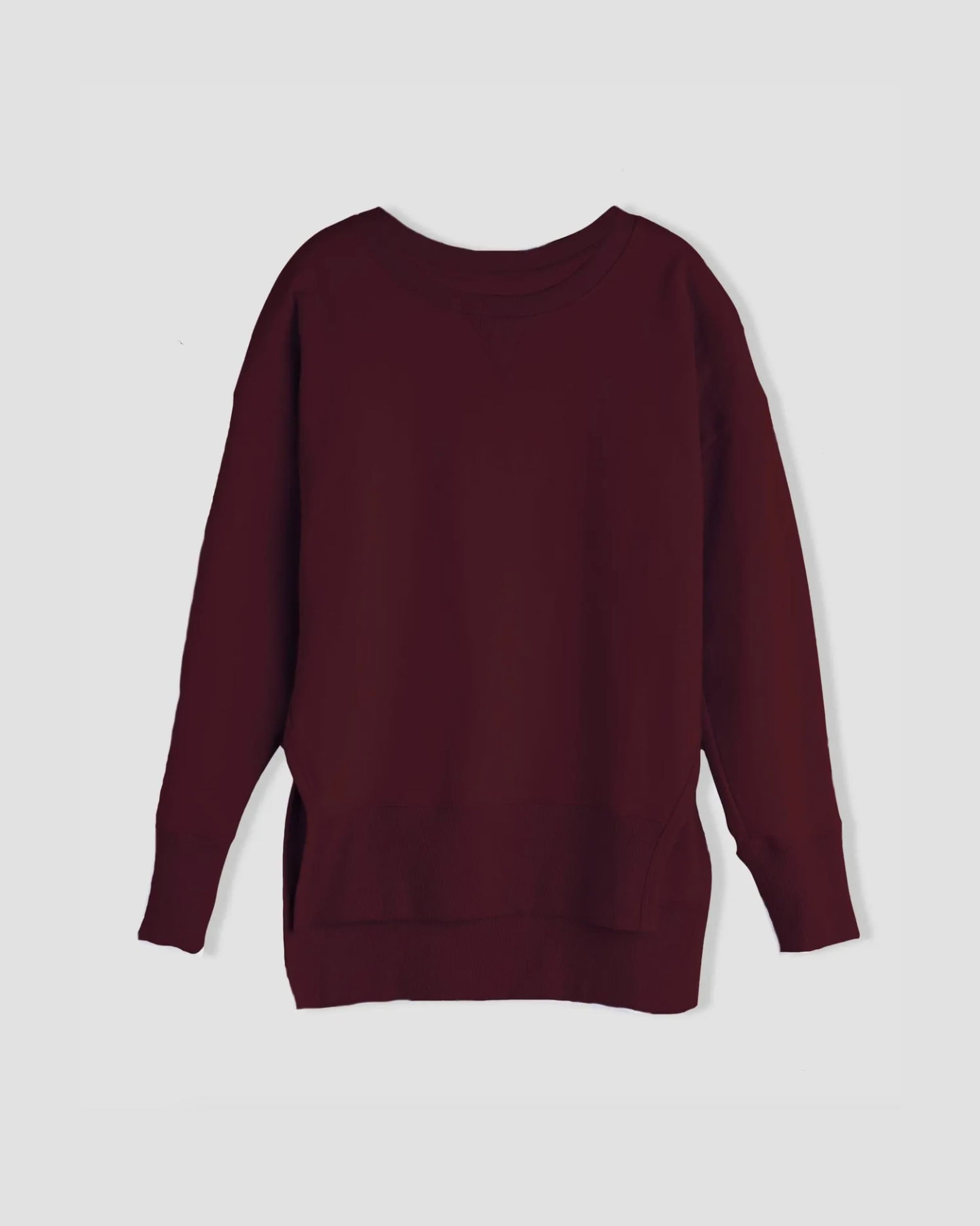 Woman wearing Fiona Side Slit Sweatshirt - Black Cherry from Universal Standard