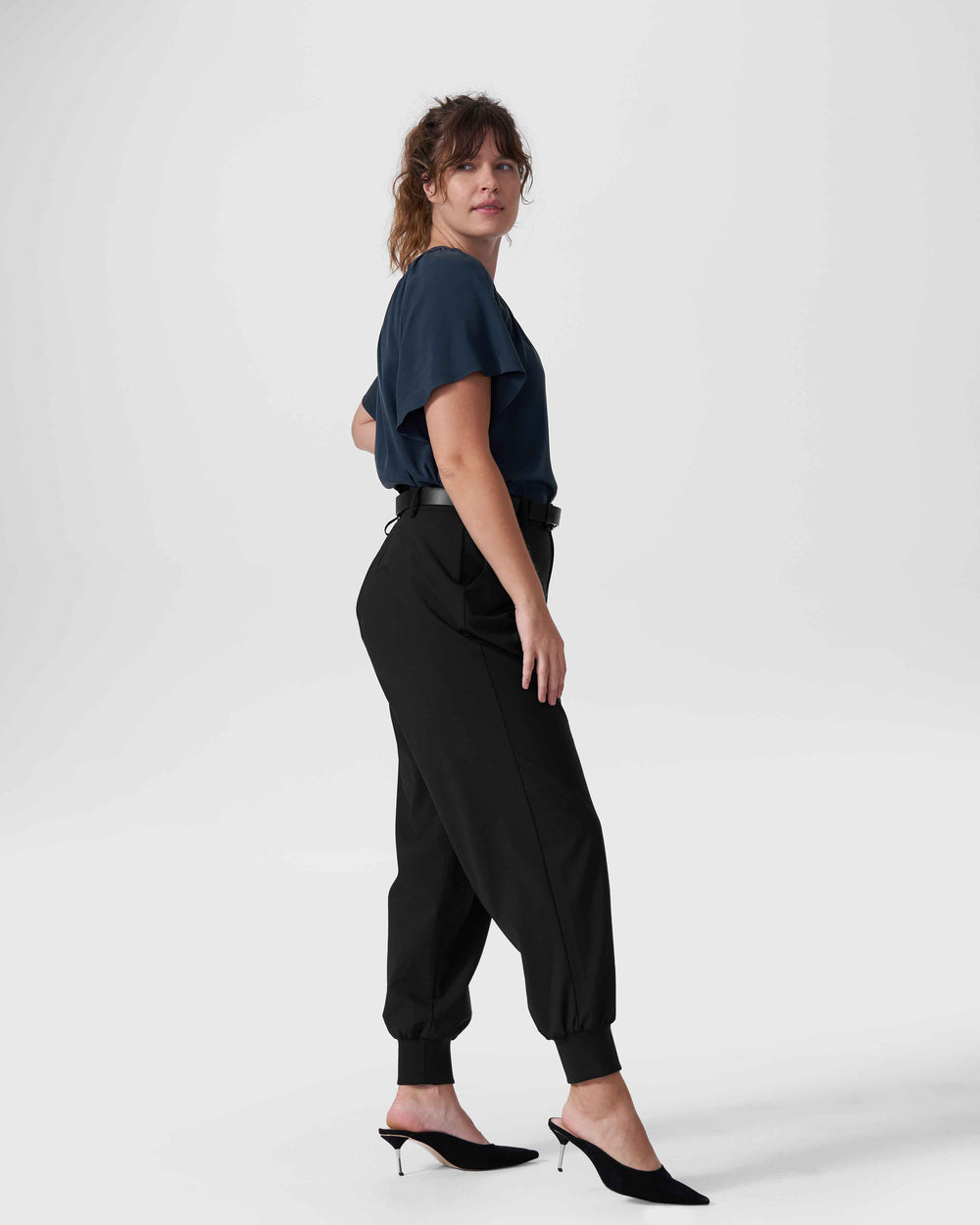 Alex Short Sleeve Shirred Top - Navy
