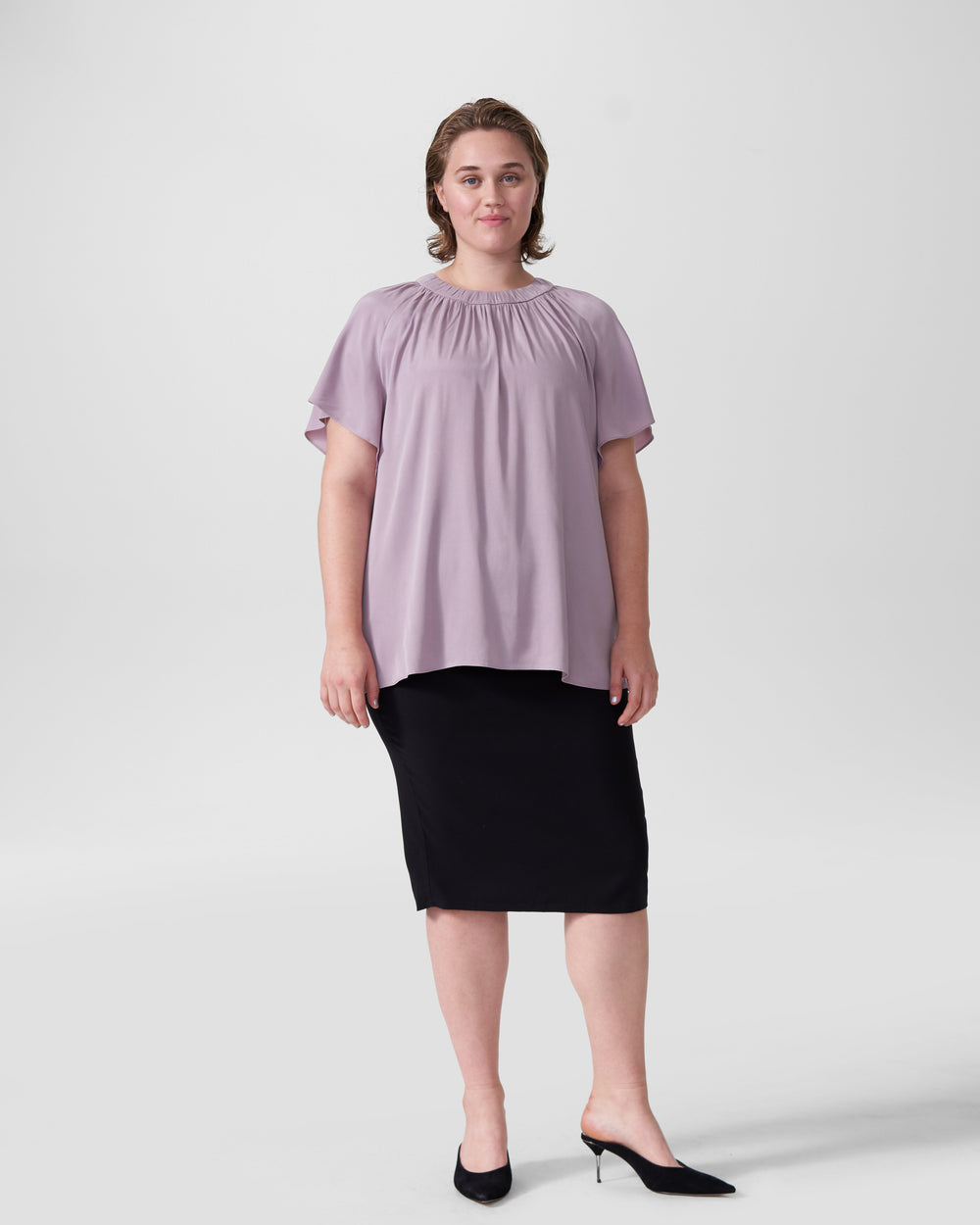 Alex Short Sleeve Shirred Top - Orchid