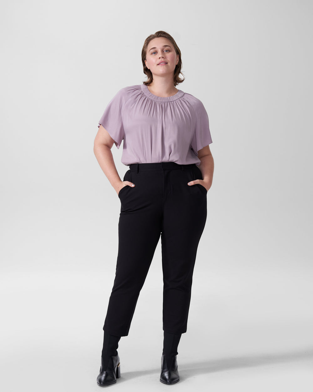 Alex Short Sleeve Shirred Top - Orchid