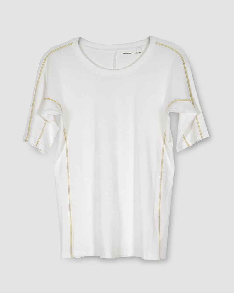 Venencia Short Sleeve Contrast Stitch Top - White