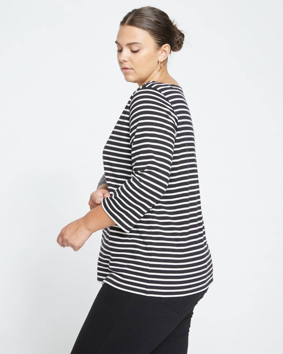 Belle Breton-Stripe Compact Jersey Tee - Black/White Zoom image 2