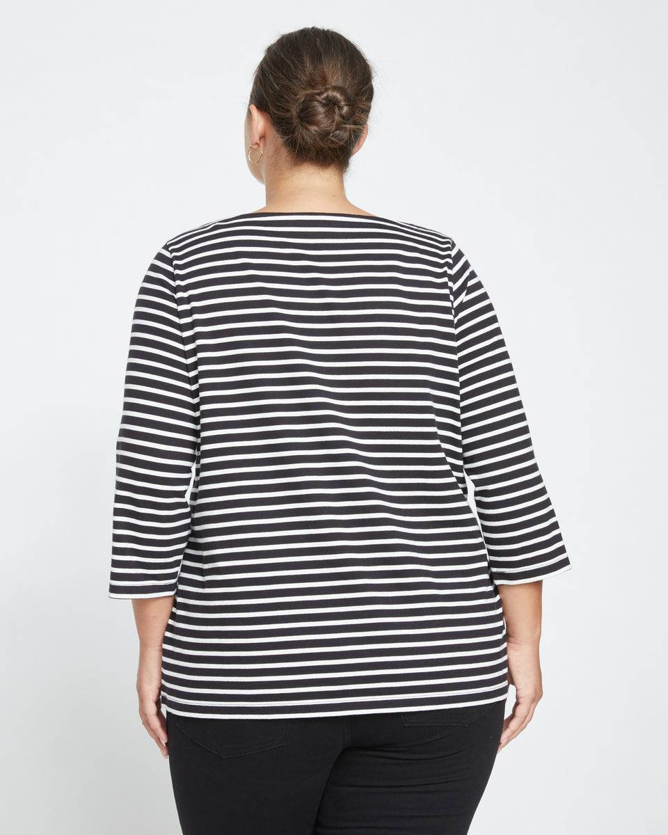 Belle Breton-Stripe Compact Jersey Tee - Black/White Zoom image 3
