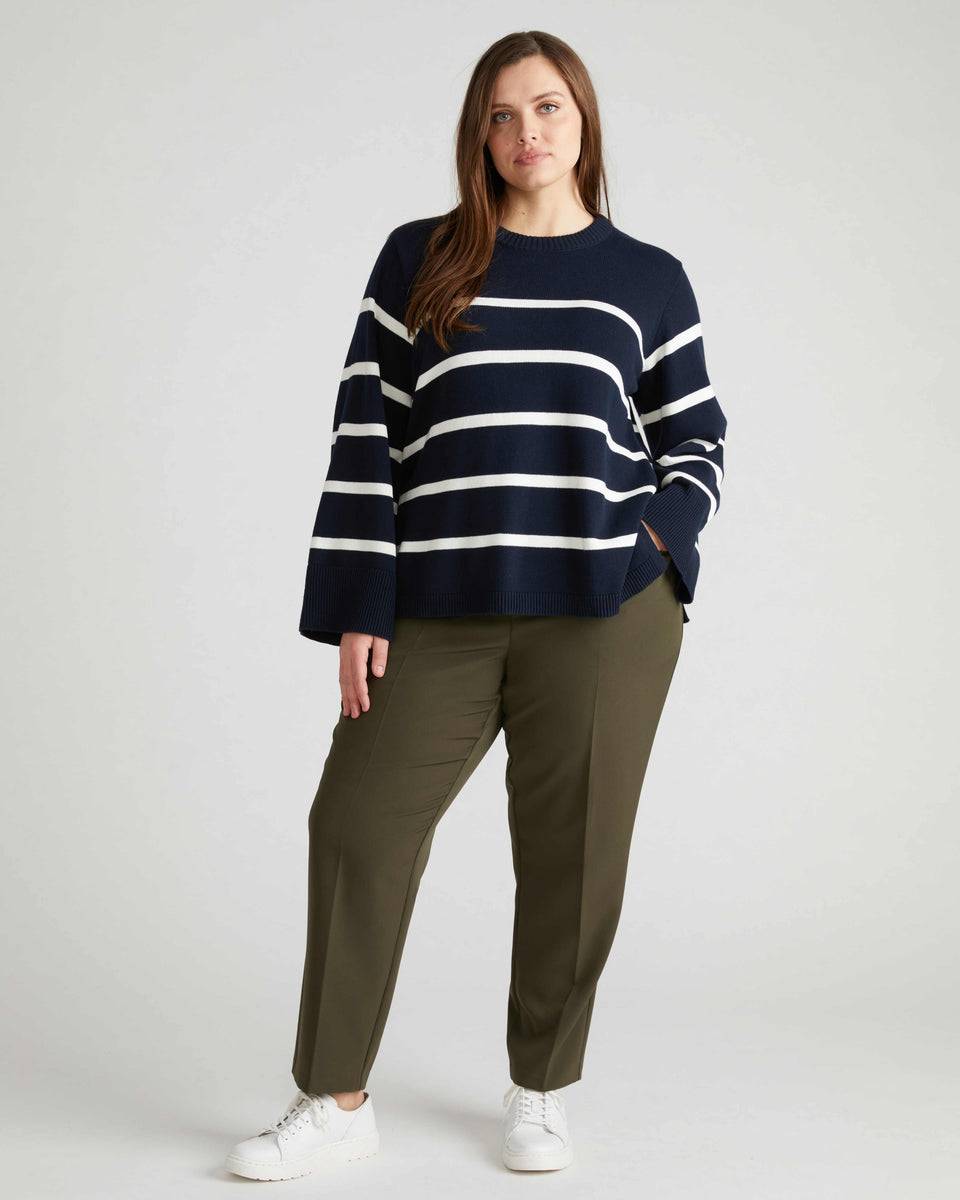 Bardot Wide Sleeve Cotton Sweater - Navy/White Stripe Zoom image 1