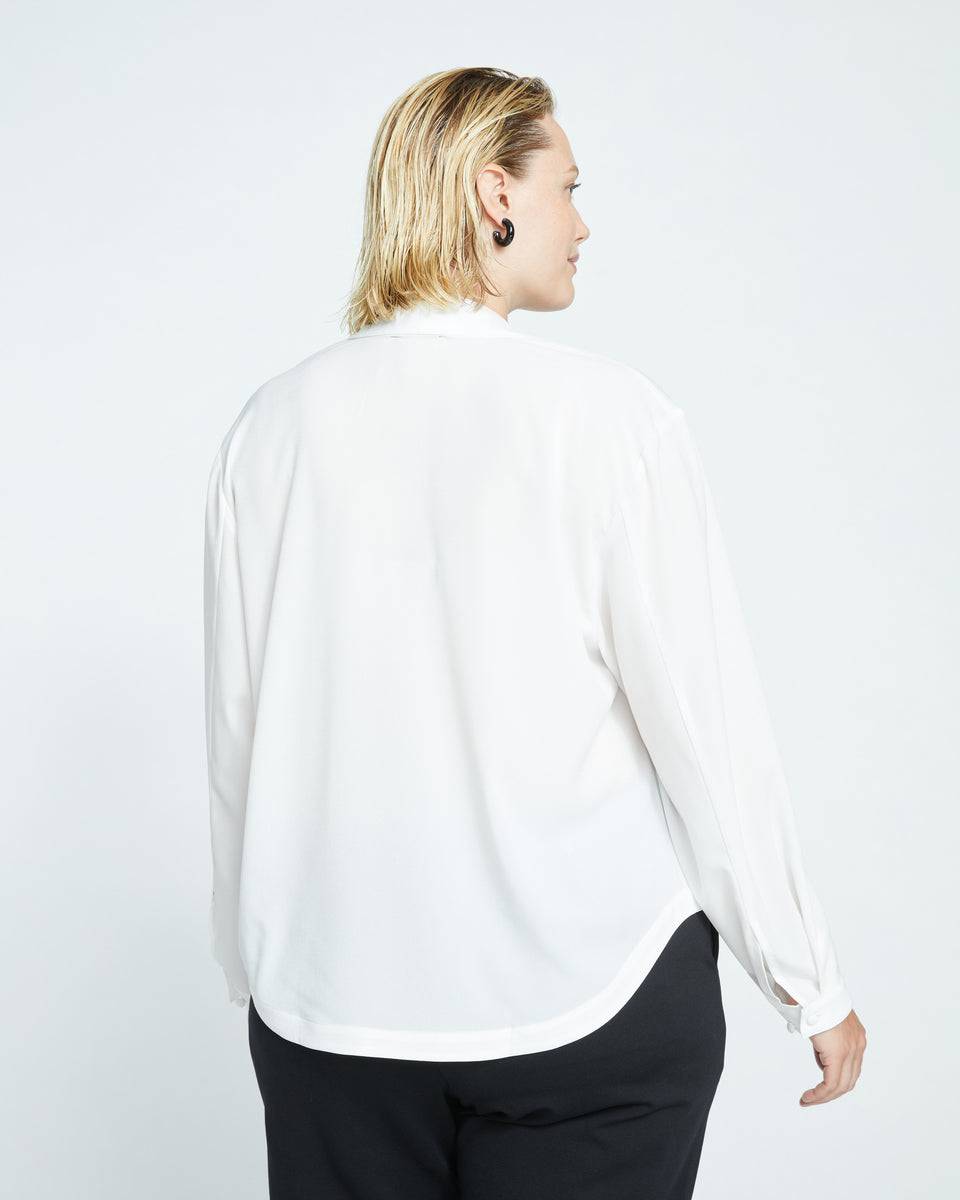 Better-Than-Silk Long Sleeve V-Neck Top - White Zoom image 3