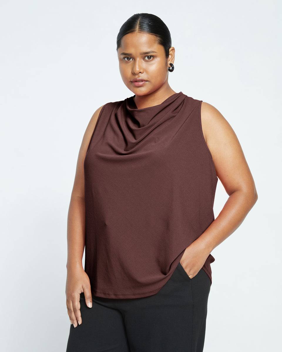 Crepe Jersey Cowl Tank Blouse - Brulee Zoom image 1