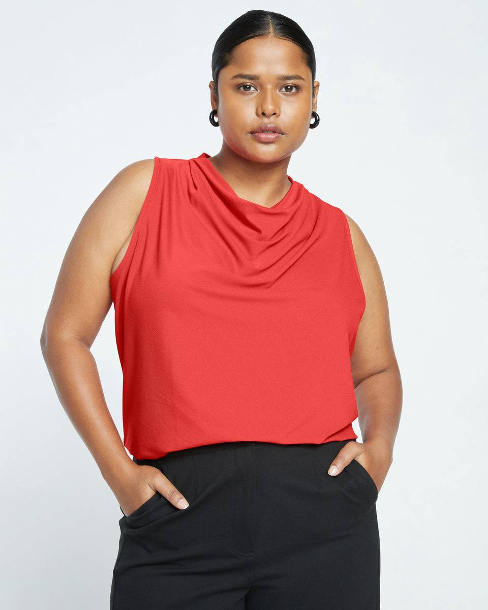 Crepe Jersey Cowl Tank Blouse - Vermilion Red Zoom image 0