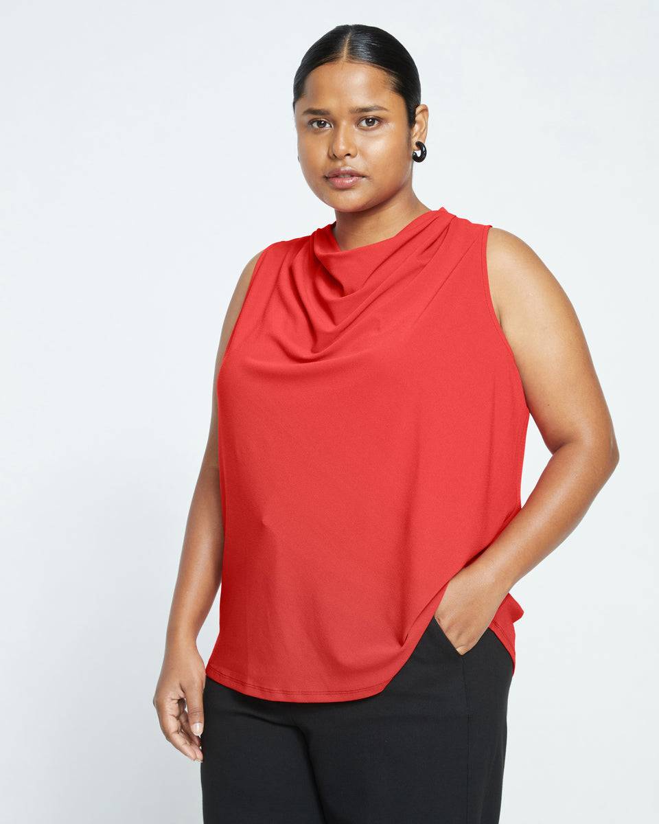 Crepe Jersey Cowl Tank Blouse - Vermilion Red Zoom image 2