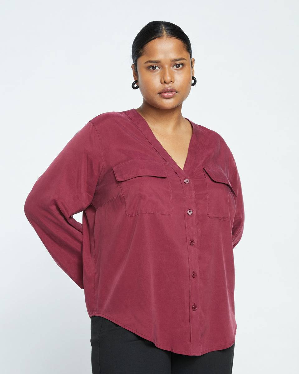 Cooling Stretch Cupro Button-Down Blouse - Rioja Zoom image 1