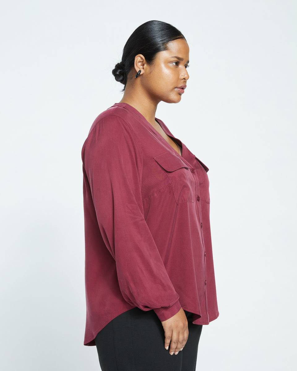 Cooling Stretch Cupro Button-Down Blouse - Rioja Zoom image 3
