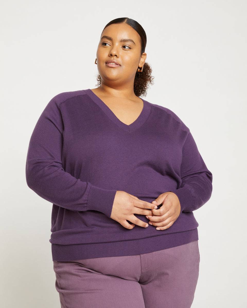 Eco Relaxed Core V Neck Sweater - Potion Purple Zoom image 1