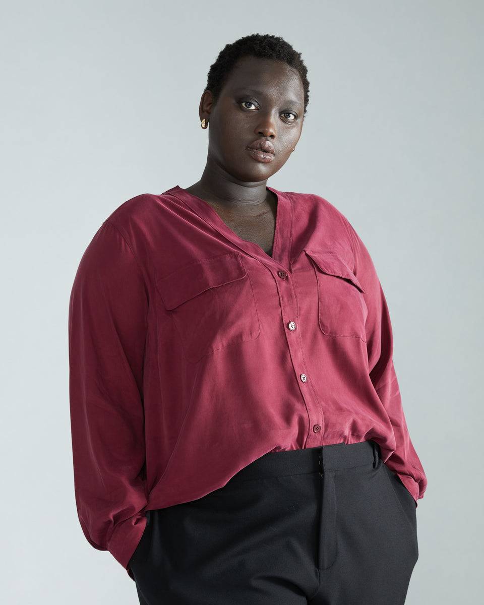Cooling Stretch Cupro Button-Down Blouse - Rioja Zoom image 0