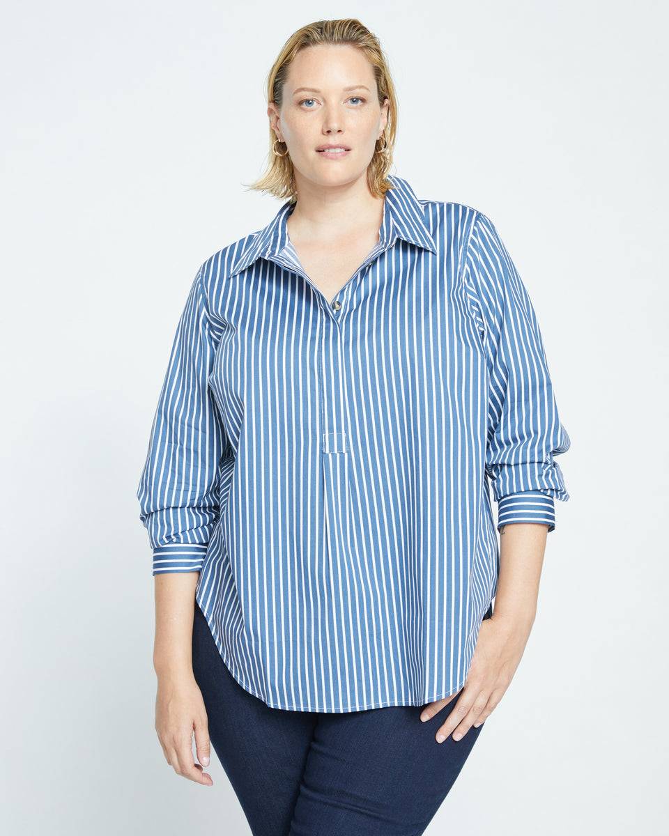 Elbe Popover Stretch Poplin Shirt Classic Fit - Bleu Scolaire/White Stripe Zoom image 0