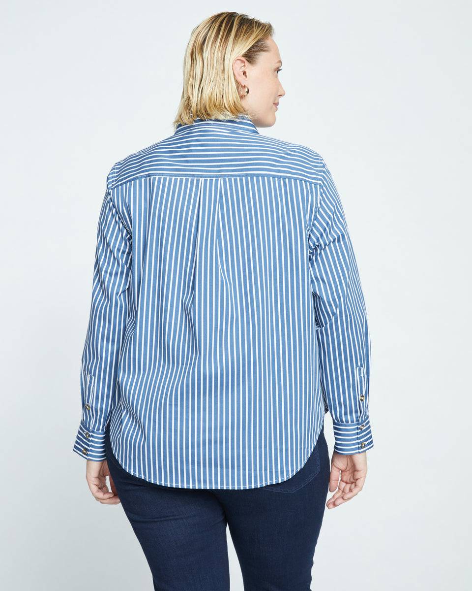 Elbe Popover Stretch Poplin Shirt Classic Fit - Bleu Scolaire/White Stripe Zoom image 3