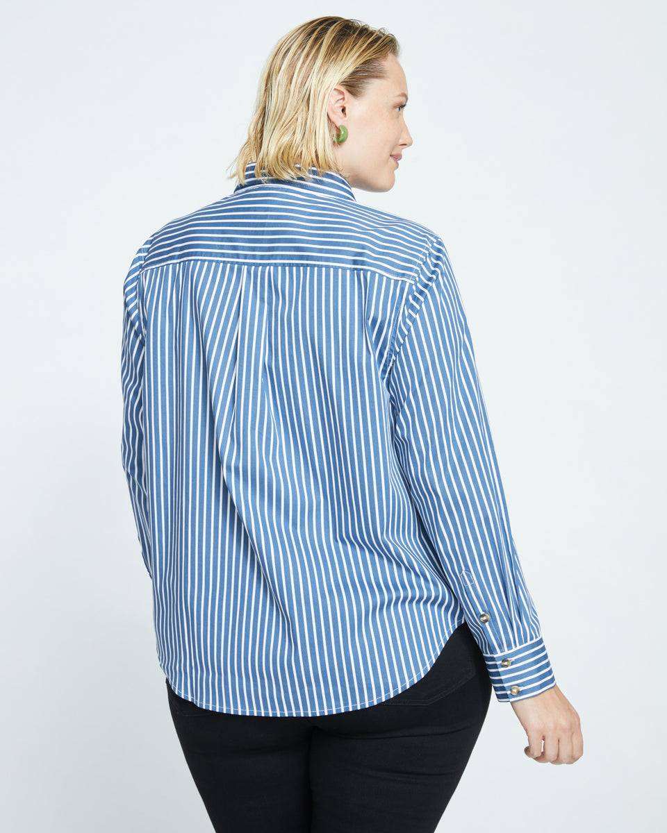 Elbe Stretch Poplin Shirt Classic Fit - Bleu Scolaire/White Stripe Zoom image 5