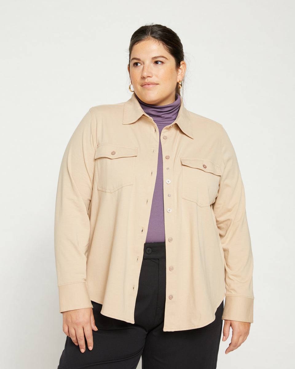 Ava Cotton Jersey Button-Down Shirt - Barley Zoom image 0