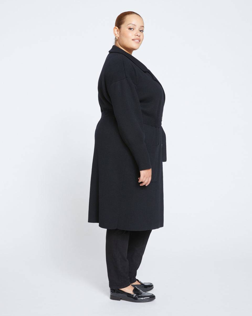 Knitted Sweater Wrap Coat - Black Zoom image 2