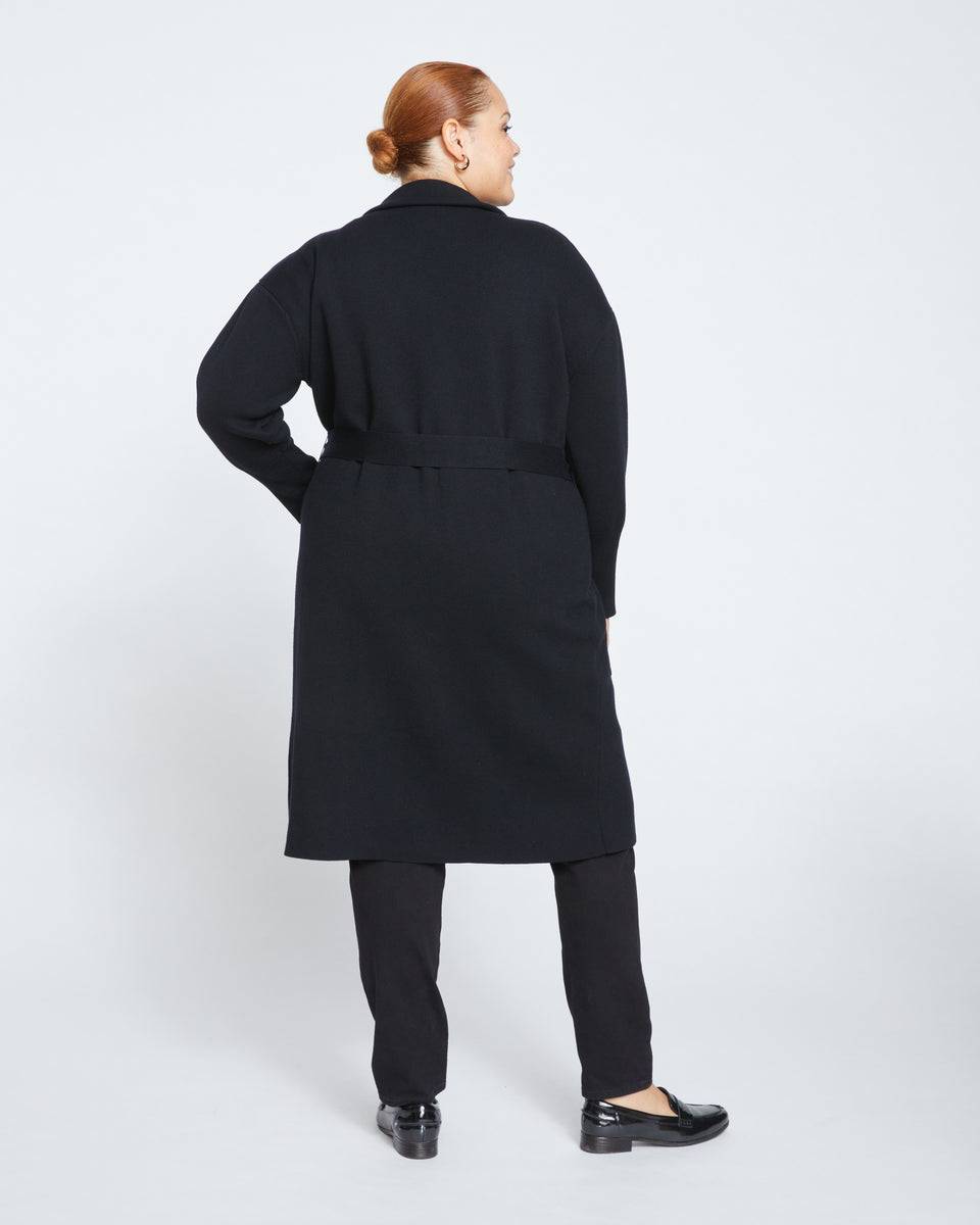 Knitted Sweater Wrap Coat - Black Zoom image 3