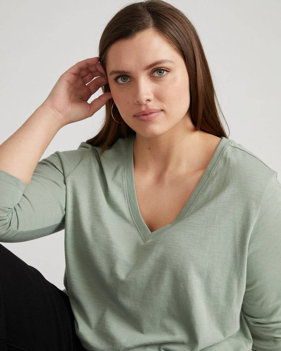 Light-As-Air Long Sleeve V Neck Tee - Sage Zoom image 0
