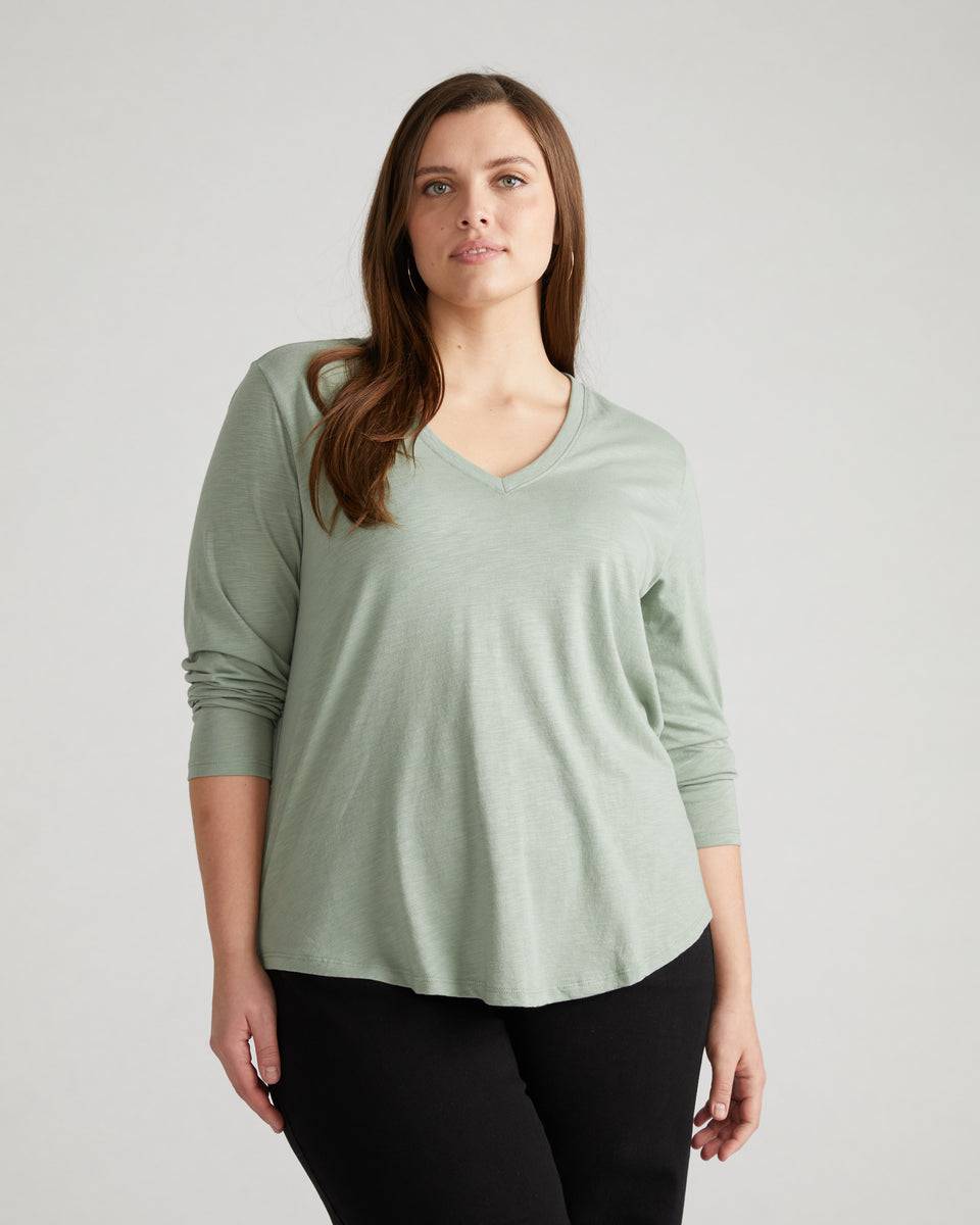 Light-As-Air Long Sleeve V Neck Tee - Sage Zoom image 1