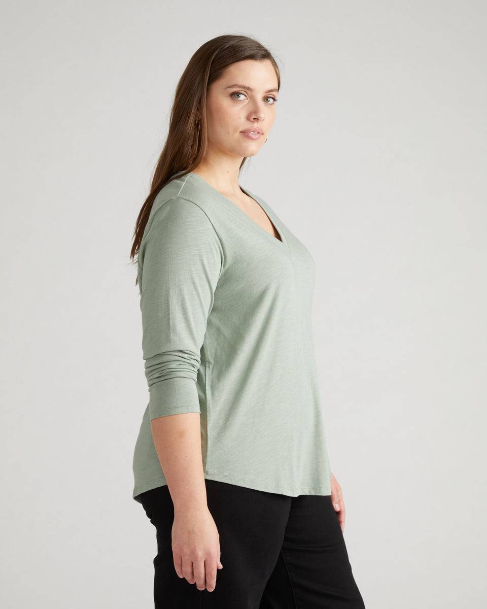 Light-As-Air Long Sleeve V Neck Tee - Sage Zoom image 2