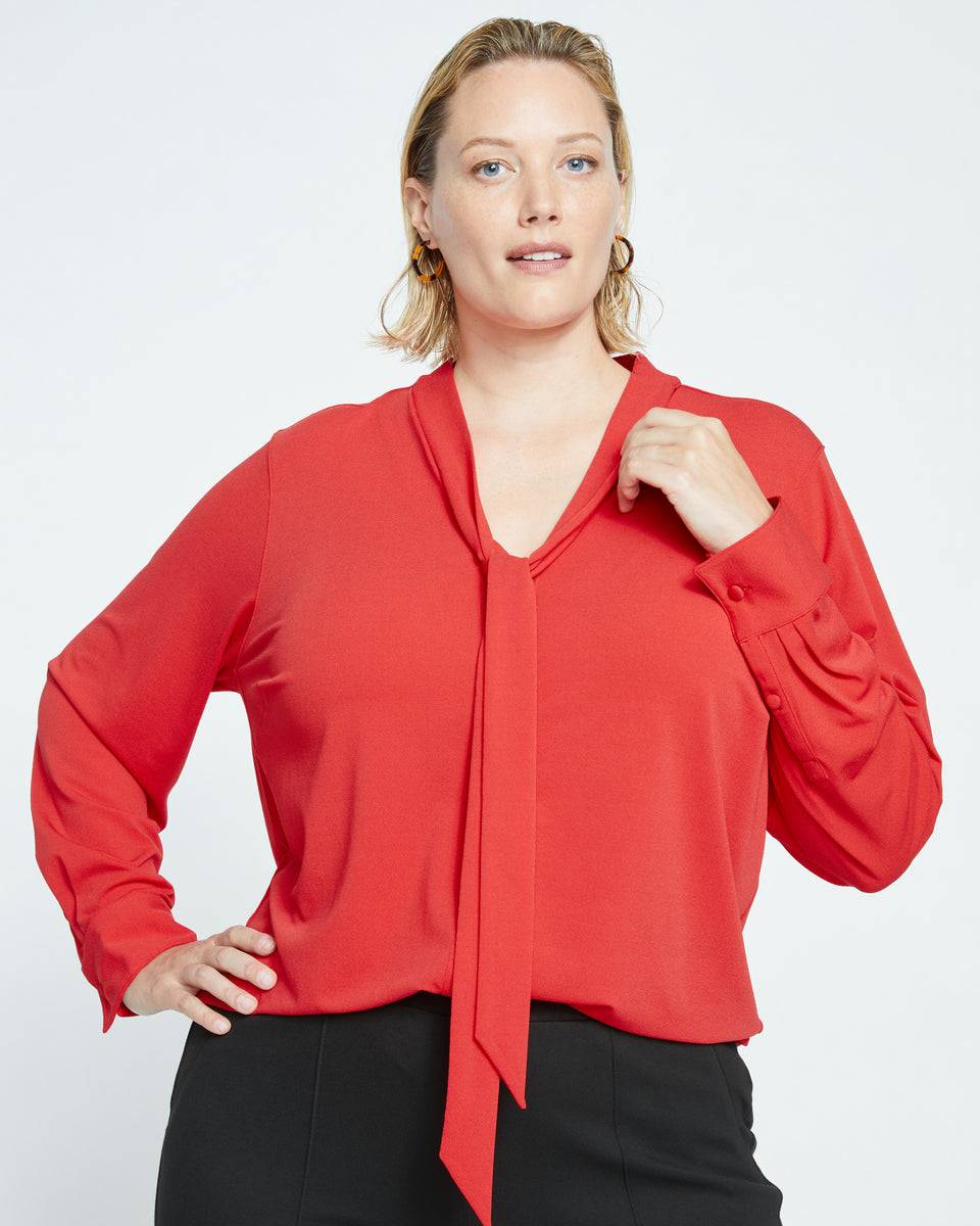 Crepe Jersey Long Sleeve Tess Blouse - Vermilion Red Zoom image 0