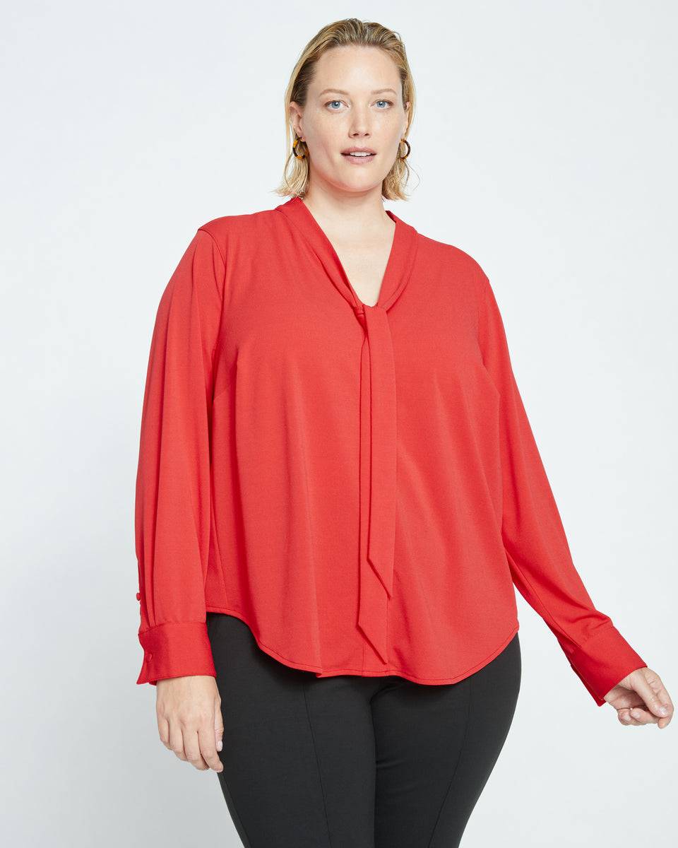 Crepe Jersey Long Sleeve Tess Blouse - Vermilion Red Zoom image 1