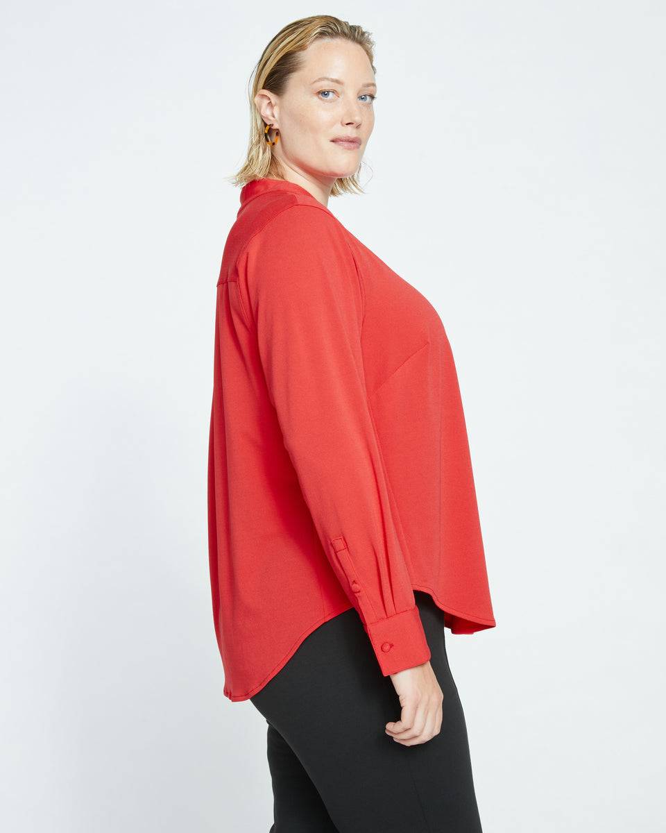 Crepe Jersey Long Sleeve Tess Blouse - Vermilion Red Zoom image 2
