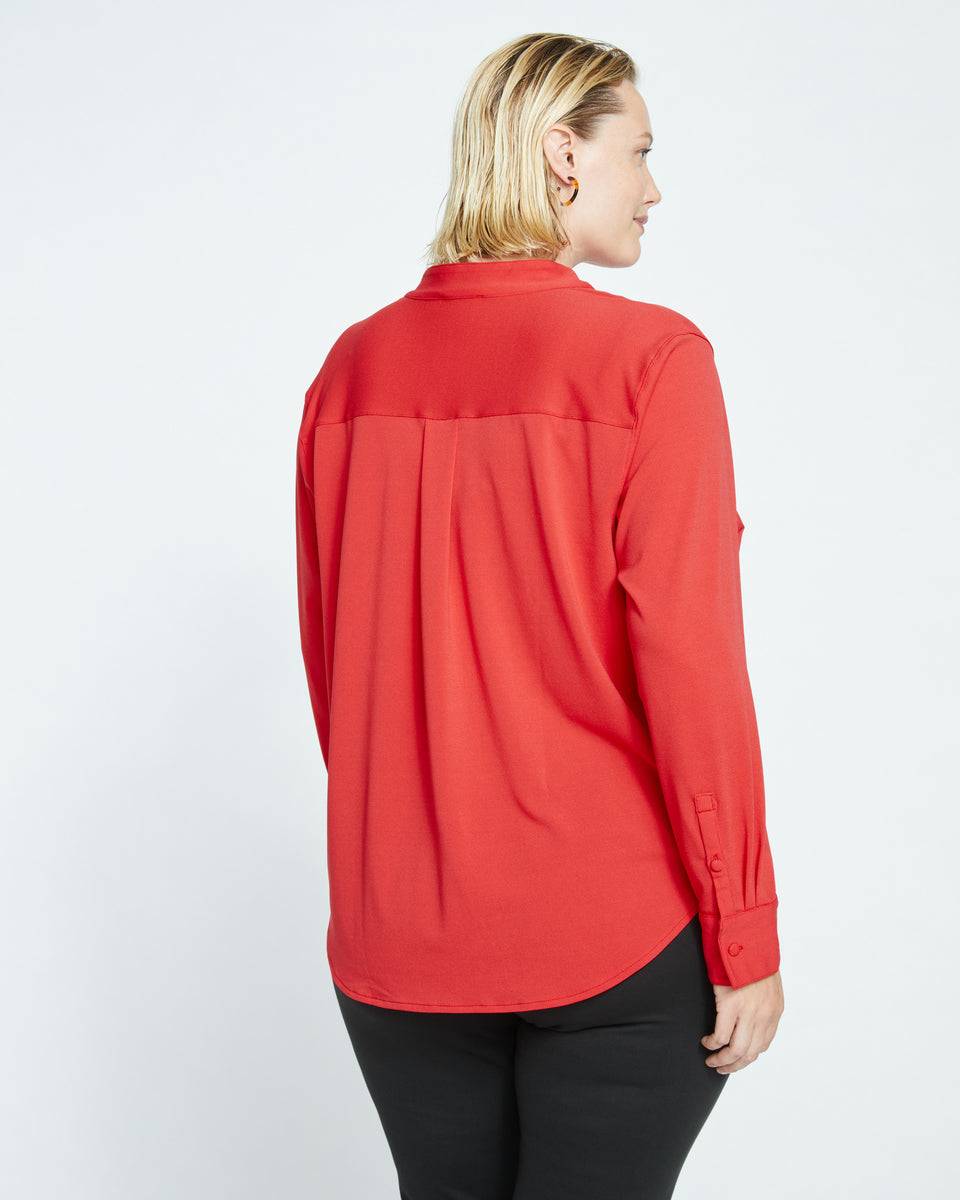Crepe Jersey Long Sleeve Tess Blouse - Vermilion Red Zoom image 3