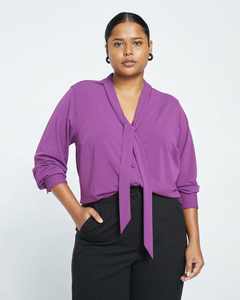 Crepe Jersey Long Sleeve Tess Blouse - Compote Zoom image 1
