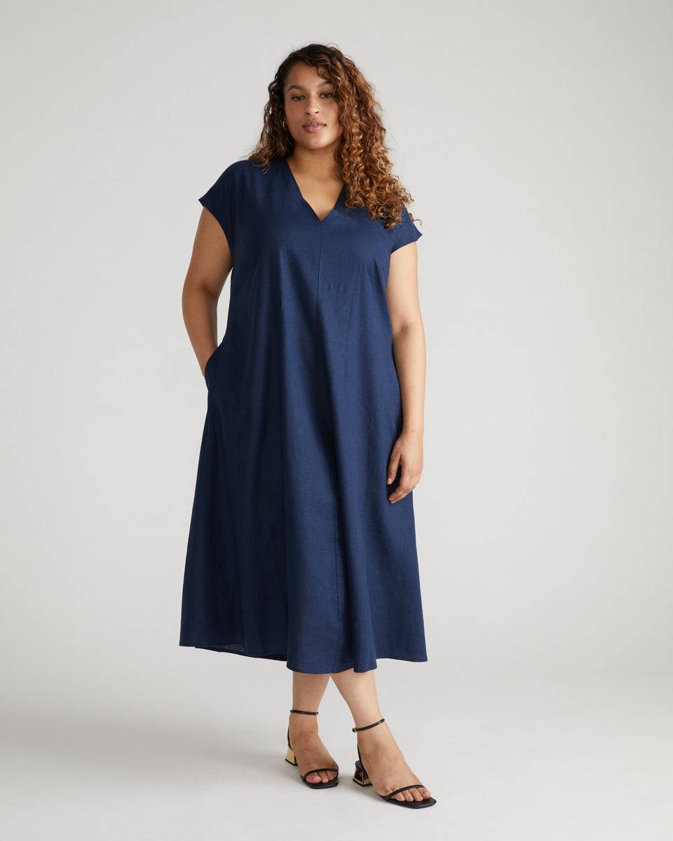 Louvre Bow Back Linen Dress - Classic Navy Zoom image 0