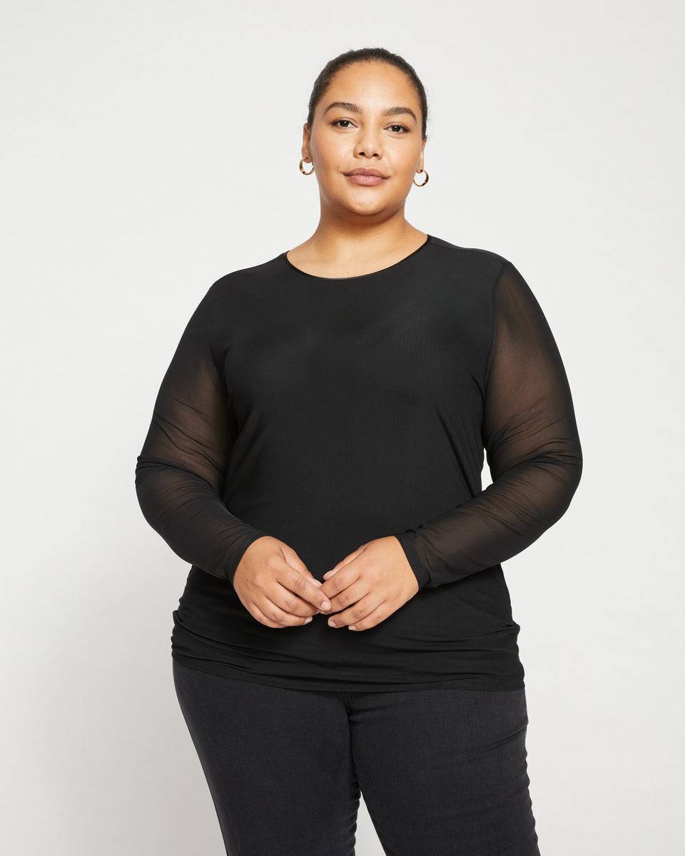 Tinsel Jersey-Lined Fine Mesh Top - Black Zoom image 1