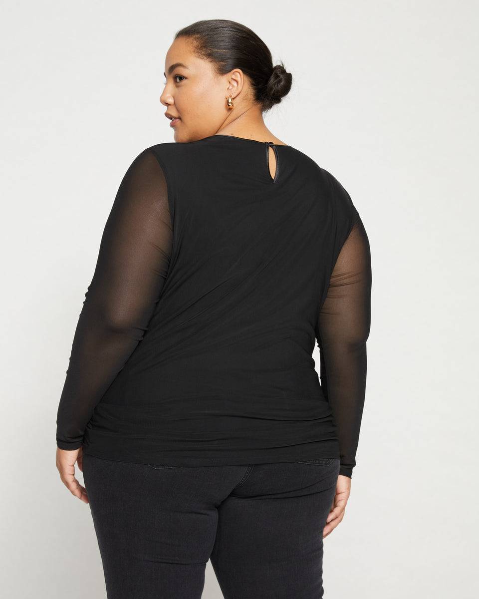 Tinsel Jersey-Lined Fine Mesh Top - Black Zoom image 3