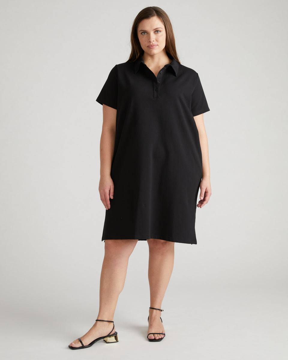 Varsity French Terry Polo Dress - Black Zoom image 0