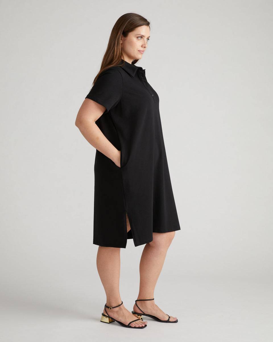 Varsity French Terry Polo Dress - Black Zoom image 2