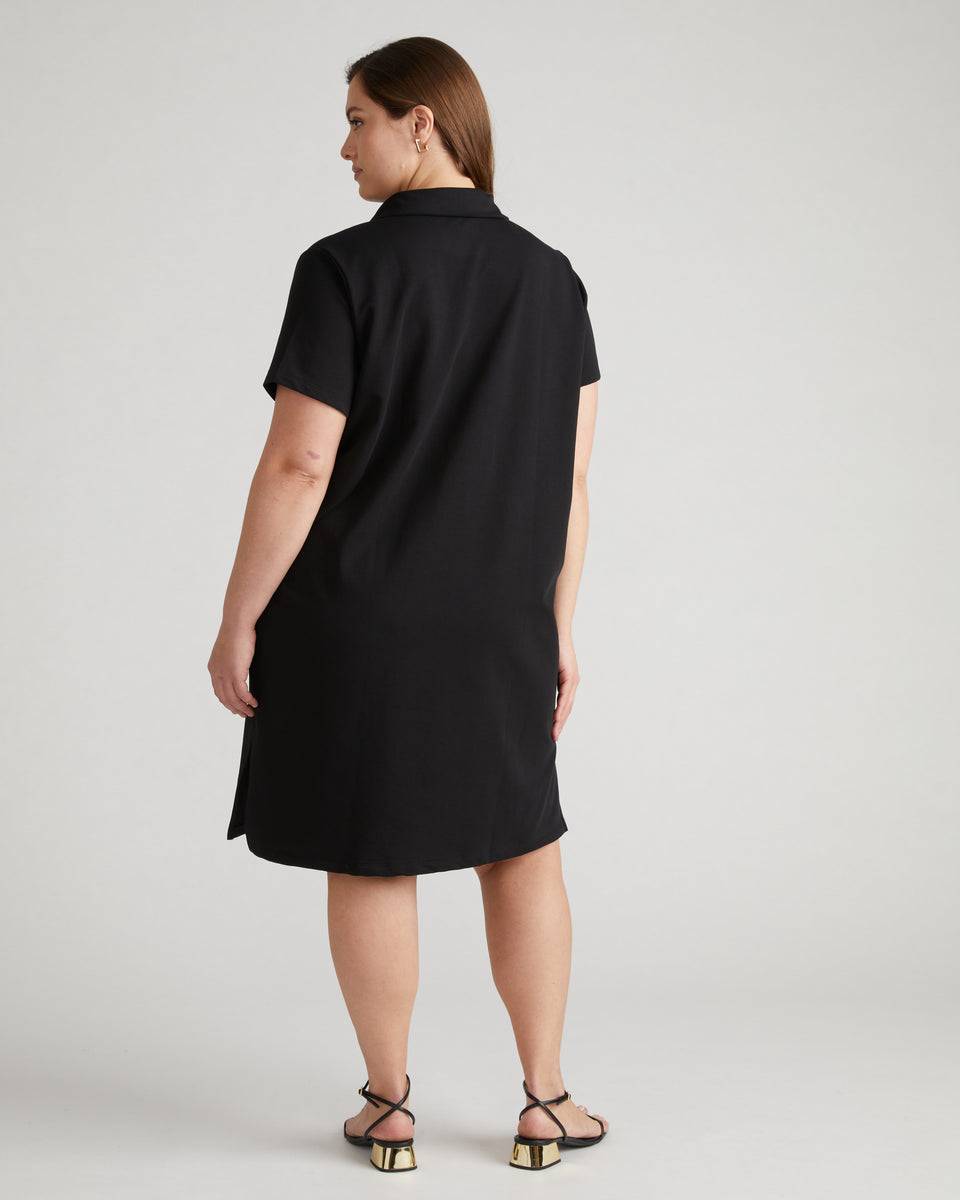 Varsity French Terry Polo Dress - Black Zoom image 3
