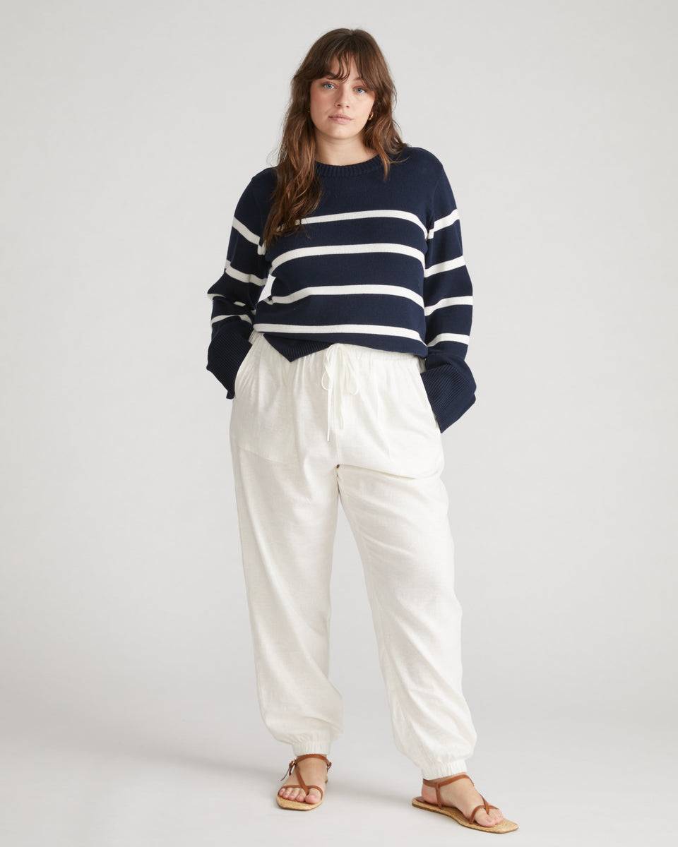 Bardot Wide Sleeve Cotton Sweater - Navy/White Stripe Zoom image 0
