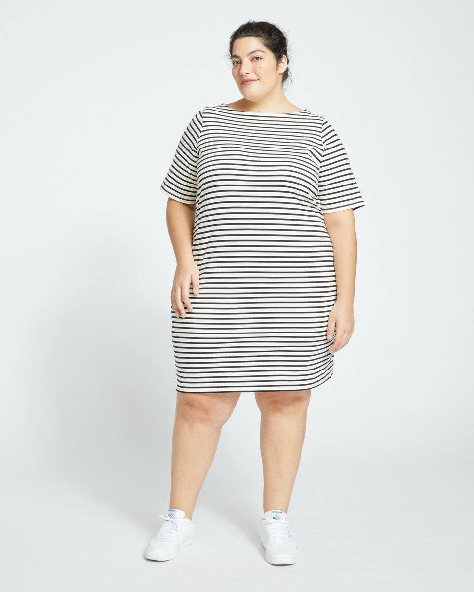 Belle Breton-Stripe Compact Jersey Dress - Ecru/Black Stripe Zoom image 0