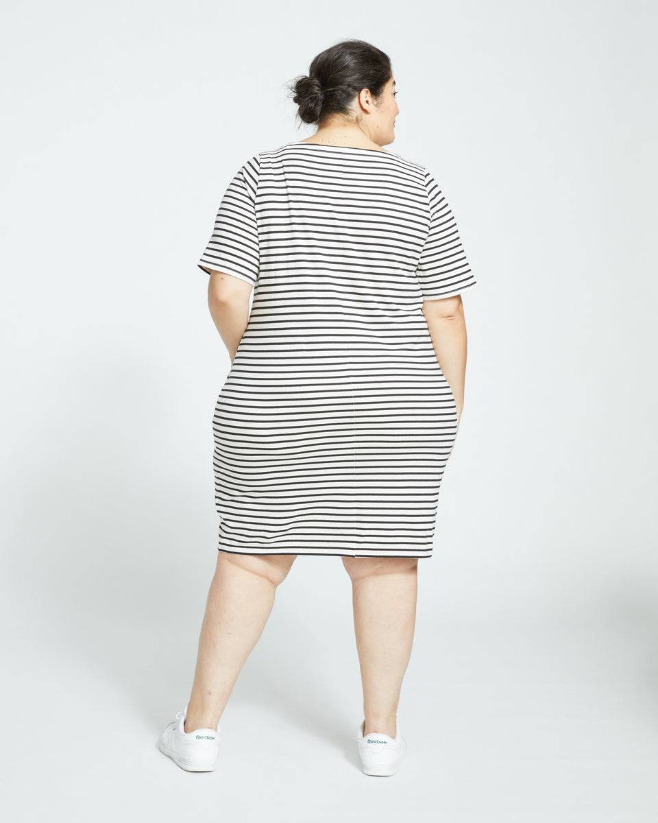 Belle Breton-Stripe Compact Jersey Dress - Ecru/Black Stripe Zoom image 3