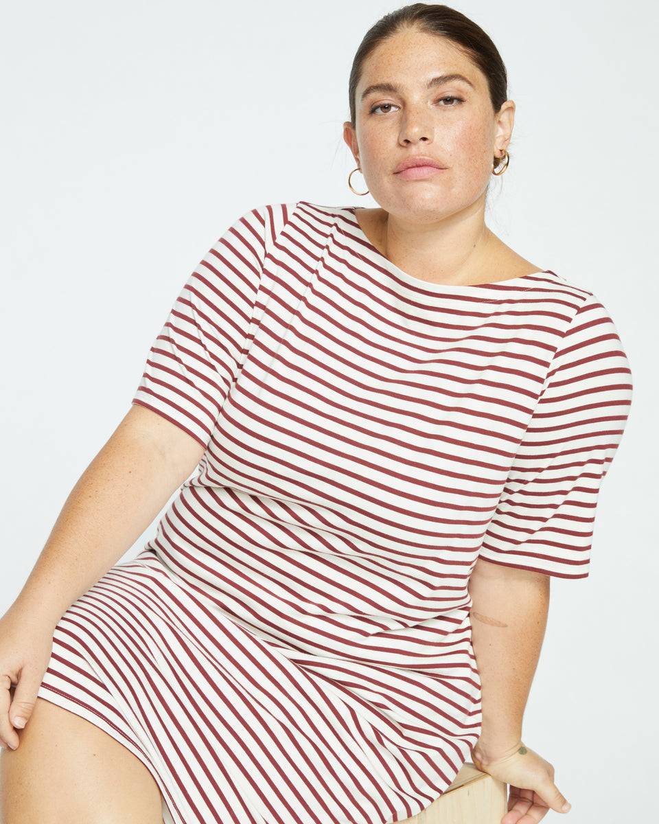 Belle Breton-Stripe Compact Jersey Dress - Ecru/Burgundy Stripe Zoom image 0