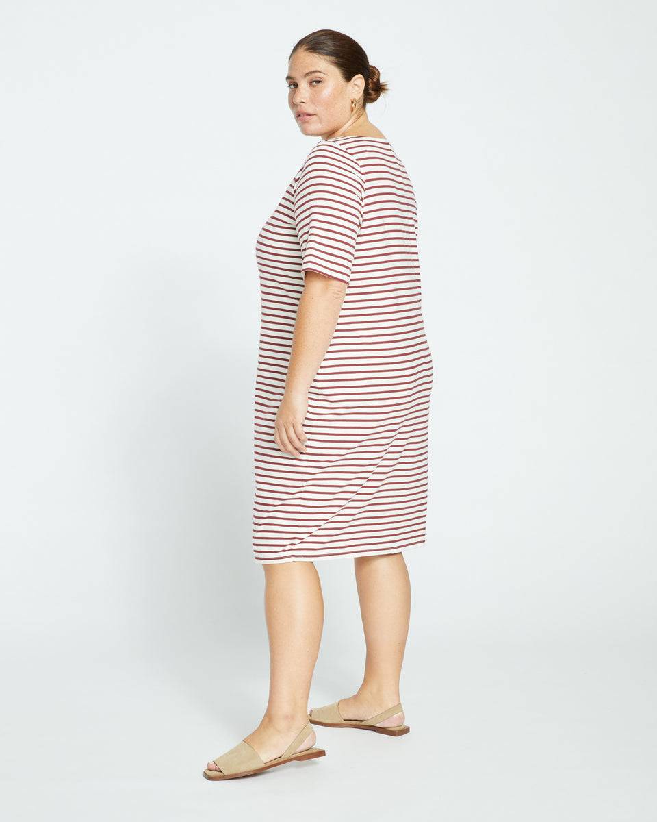 Belle Breton-Stripe Compact Jersey Dress - Ecru/Burgundy Stripe Zoom image 2