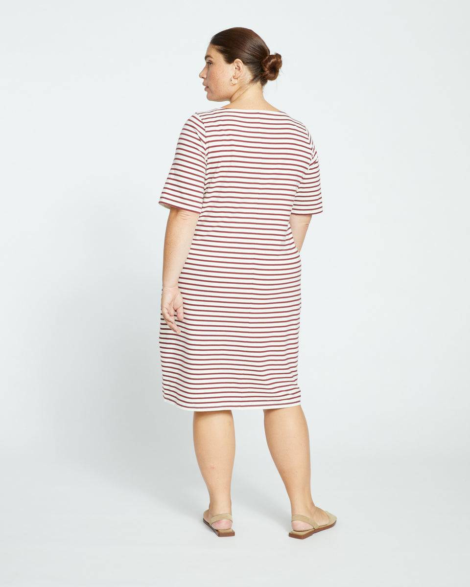 Belle Breton-Stripe Compact Jersey Dress - Ecru/Burgundy Stripe Zoom image 3