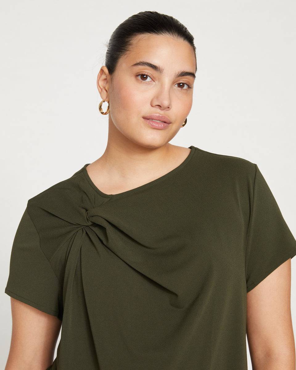 Neck Twist Crepe Jersey Top - Evening Forest Zoom image 0
