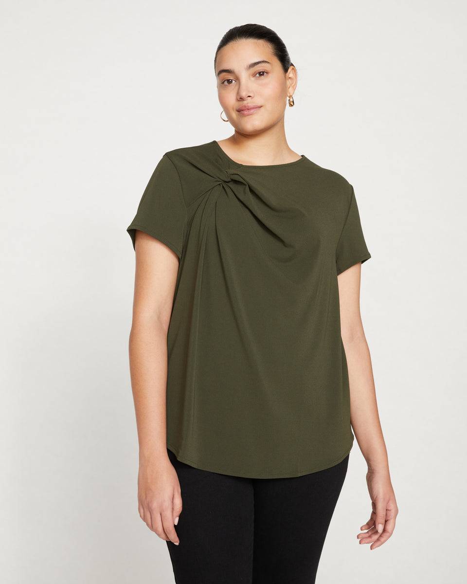 Neck Twist Crepe Jersey Top - Evening Forest Zoom image 1