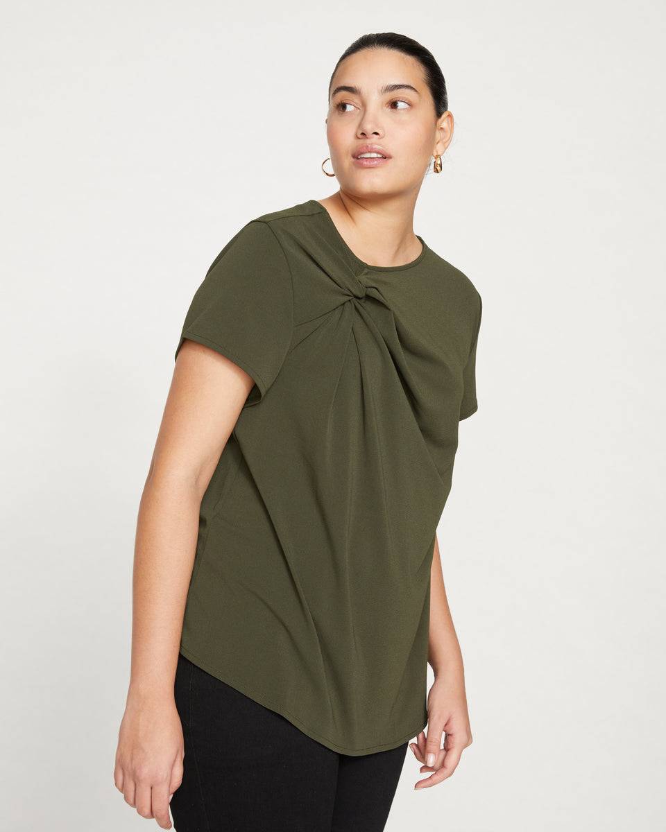 Neck Twist Crepe Jersey Top - Evening Forest Zoom image 2