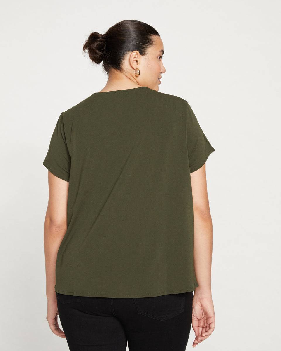 Neck Twist Crepe Jersey Top - Evening Forest Zoom image 3